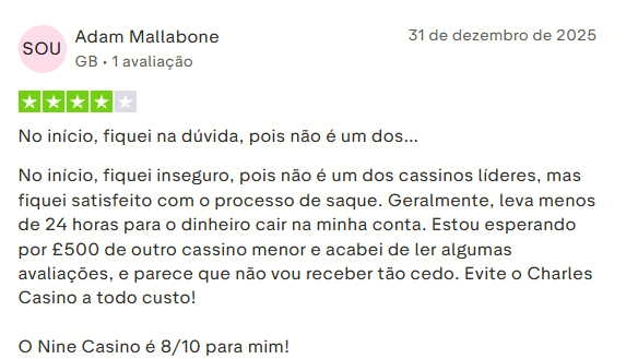 Avaliação de cliente Nine Casino